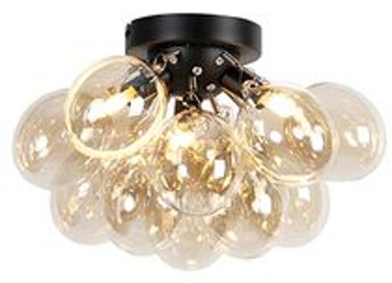 Design plafondlamp zwart met amber glas 3-lichts - Uvas Goud