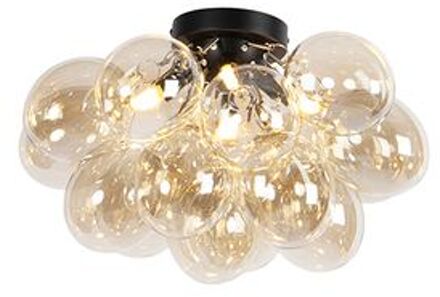 Design plafondlamp zwart met amber glas 4-lichts - Uvas Goud