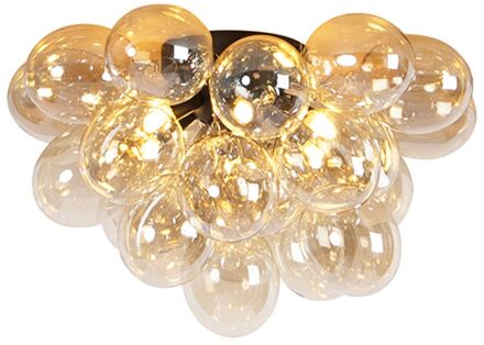 Design plafondlamp zwart met amber glas 6-lichts - Uvas Goud