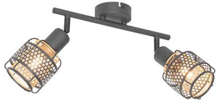Design plafondlamp zwart met goud 2-lichts - Noud