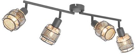 Design plafondlamp zwart met goud 4-lichts langwerpig - Noud