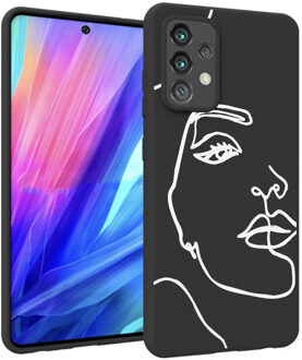 Design Samsung Galaxy A52 (5G) / A52 (4G) hoesje - Abstract Gezicht - Wit / Zwart