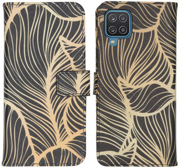 Design Softcase Book Case Samsung Galaxy A12 hoesje - Golden Leaves