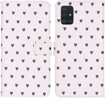 Design Softcase Book Case Samsung Galaxy A51 hoesje - Hearts Allover White