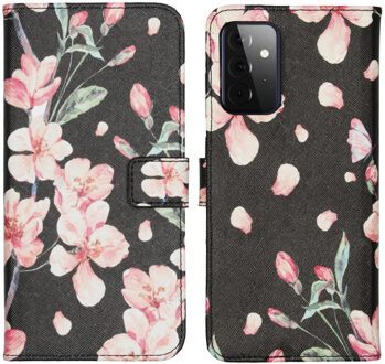 Design Softcase Book Case Samsung Galaxy A72 hoesje - Blossom Watercolor Black
