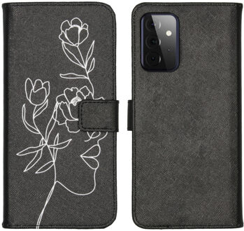 Design Softcase Book Case Samsung Galaxy A72 hoesje - Woman Flower Black
