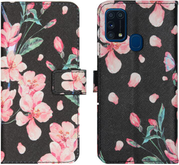 Design Softcase Book Case Samsung Galaxy M31 hoesje - Blossom Watercolor Black