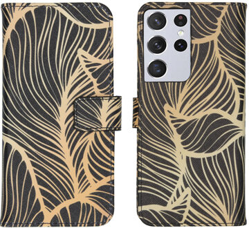 Design Softcase Book Case Samsung Galaxy S21 Ultra hoesje - Golden Leaves
