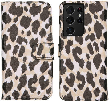 Design Softcase Book Case Samsung Galaxy S21 Ultra hoesje - Golden Leopard