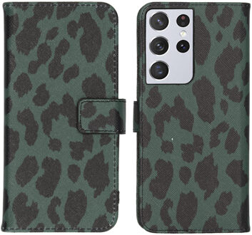 Design Softcase Book Case Samsung Galaxy S21 Ultra hoesje - Green Leopard