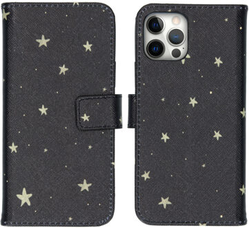 Design Softcase Book Case voor de iPhone 12, iPhone 12 Pro - Stars Gold