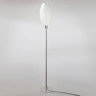 Design-vloerlamp Flora, 3D-print zijdewit, gesatineerd nikkel