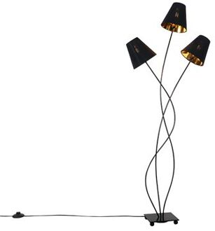 Design vloerlamp zwart met goud 3-lichts - Melis