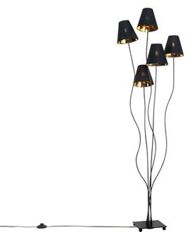 Design vloerlamp zwart met goud 5-lichts - Melis