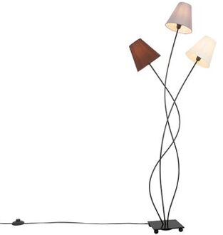 Design vloerlamp zwart met stoffen kappen 3-lichts - Melis Wit