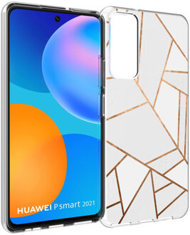 Design voor de Huawei P Smart (2021) hoesje - Grafisch Koper - Wit / Goud