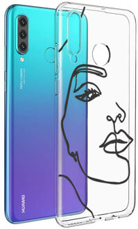 Design voor de Huawei P30 Lite hoesje - Abstract Gezicht - Zwart