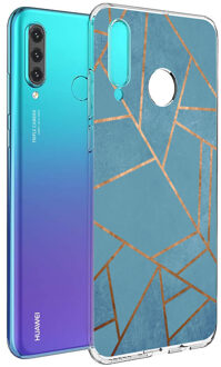 Design voor de Huawei P30 Lite hoesje - Grafisch Koper - Blauw / Goud