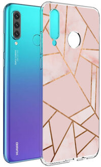 Design voor de Huawei P30 Lite hoesje - Grafisch Koper - Roze / Goud