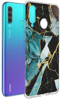 Design voor de Huawei P30 Lite hoesje - Marmer - Gebroken Blauw