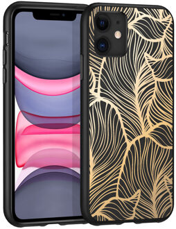Design voor de iPhone 11 hoesje - Bladeren - Goud / Zwart
