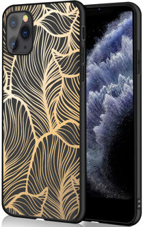 Design voor de iPhone 11 Pro hoesje - Bladeren - Goud / Zwart
