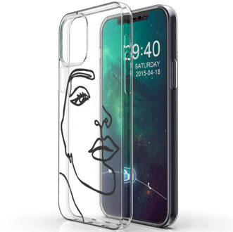 Design voor de iPhone 12, iPhone 12 Pro hoesje - Abstract Gezicht - zwart