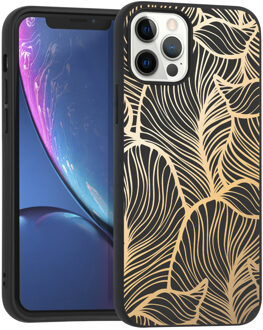Design voor de iPhone 12, iPhone 12 Pro hoesje - Bladeren - goud / zwart