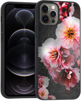 Design voor de iPhone 12, iPhone 12 Pro hoesje - Bloem - roze / zwart