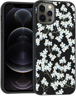 Design voor de iPhone 12, iPhone 12 Pro hoesje - Bloem - wit / zwart