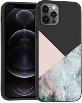 Design voor de iPhone 12, iPhone 12 Pro hoesje - Marmer - roze / zwart