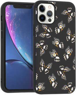 Design voor de iPhone 12, iPhone 12 Pro hoesje - Vlinder - zwart / wit