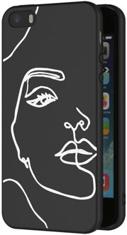 Design voor de iPhone 5 / 5s / SE hoesje - Abstract Gezicht - Wit / Zwart