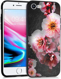 Design voor de iPhone SE (2020) / 8 / 7 hoesje - Bloem - Roze / Zwart