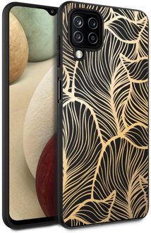 Design voor de Samsung Galaxy A12 hoesje - Bladeren - Zwart / Goud