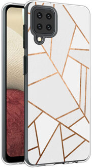 Design voor de Samsung Galaxy A12 hoesje - Grafisch Koper - Wit / Goud