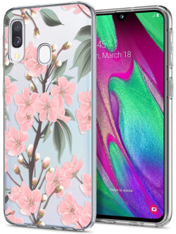 Design voor de Samsung Galaxy A20e hoesje - Bloem - Roze / Groen