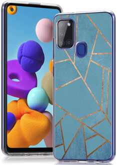 Design voor de Samsung Galaxy A21s hoesje - Grafisch Koper - Blauw / Goud