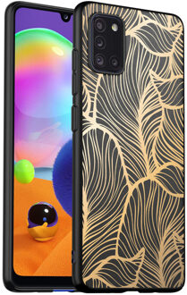 Design voor de Samsung Galaxy A31 hoesje - Bladeren - Goud / Zwart