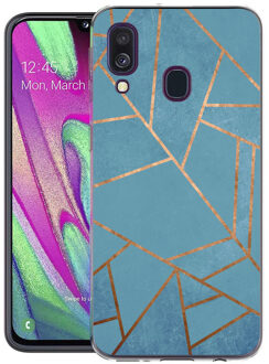 Design voor de Samsung Galaxy A40 hoesje - Grafisch Koper - Blauw / Goud