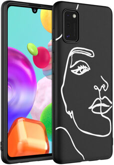 Design voor de Samsung Galaxy A41 hoesje - Abstract Gezicht - Wit / Zwart