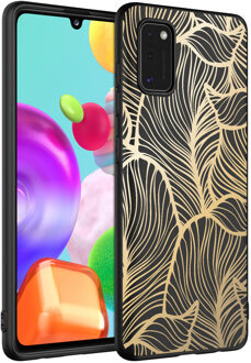 Design voor de Samsung Galaxy A41 hoesje - Bladeren - Goud / Zwart