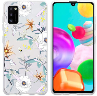 Design voor de Samsung Galaxy A41 hoesje - Bloem - Wit