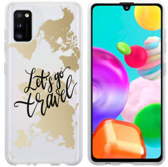 Design voor de Samsung Galaxy A41 hoesje - Let's Go Travel - Zwart / Goud