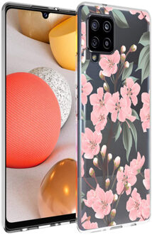 Design voor de Samsung Galaxy A42 hoesje - Bloem - Roze / Groen