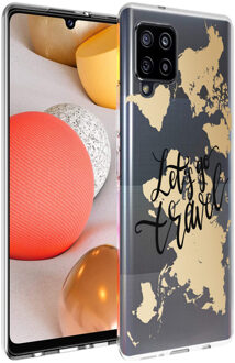 Design voor de Samsung Galaxy A42 hoesje - Let's Go Travel - Zwart / Goud