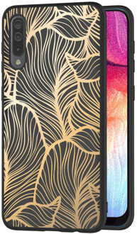 Design voor de Samsung Galaxy A50 / A30s hoesje - Bladeren - Goud / Zwart