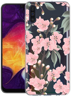 Design voor de Samsung Galaxy A50 / A30s hoesje - Bloem - Roze / Groen