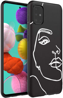 Design voor de Samsung Galaxy A51 hoesje - Abstract Gezicht - Wit / Zwart