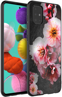 Design voor de Samsung Galaxy A51 hoesje - Bloem - Roze / Zwart